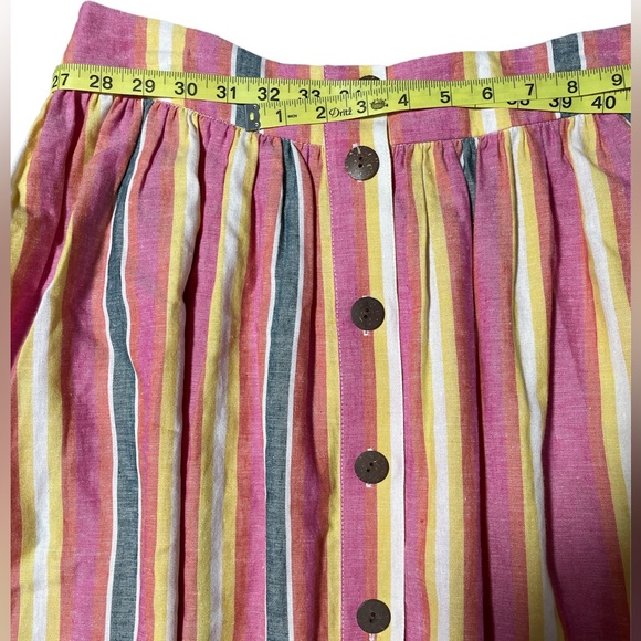 Sunrise stripe A-Line Button-front linen multi colored striped retro midi skirt - Picture 6 of 8